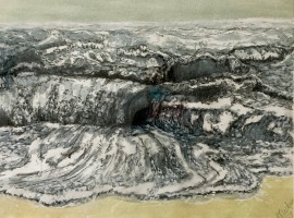 Anette-Betzer-geb.-Flecken-Meereswelle-Sylt-Kohle-und-Aquarell-M4